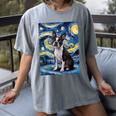 Boston Terrier Van Gogh Starry Night Women's Comfort Colors T-Shirt Gray
