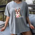 Brown Boston Terrier With Flowers And Feathers Women's Comfort Colors T-Shirt Gray