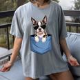 Cute Pocket Boston Terrier Lover Dog Mom Women's Comfort Colors T-Shirt Gray