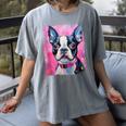 Dog Pink Boston Terrier Women's Comfort Colors T-Shirt Gray