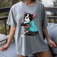 Father's Day Gift Dog Dad Boston Terrier i Love Dad Tattoo Women's Comfort Colors T-Shirt Gray