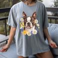Floral Boston Terrier Women's Comfort Colors T-Shirt Gray
