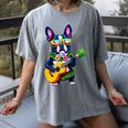 Hawaiian Boston Terrier & Pineapple Ukulele Summer Vacation Women's Comfort Colors T-Shirt Gray