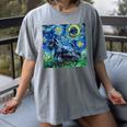 Scottish Terrier Starry Night Scotty Dog Art By Aja Women's Comfort Colors T-Shirt Gray