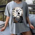 Spooky Halloween Moon Boston Terrier Boston Bull Bostie Women's Comfort Colors T-Shirt Gray