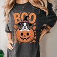 Boston Terrier Costume On Pumpkin Halloween Boston Terrier Women's Comfort Colors T-Shirt Pepper