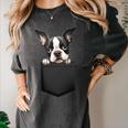 Boston Terrier Dog Puppy Dog In Pocket Cute Pet Lover Women's Comfort Colors T-Shirt Pepper