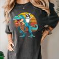Boston Terrier Dog Riding Dinosaur T Rex Boys Women's Comfort Colors T-Shirt Pepper