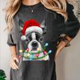 Boston Terrier Dog Santa Christmas Tree Lights Xmas Women's Comfort Colors T-Shirt Pepper