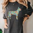 Boston Terrier Flower Silhouette Floral Dog Men Women Girls Kids Women's Comfort Colors T-Shirt Pepper