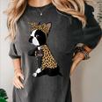 Boston Terrier Lover I Love Mom Tattoo Leopard Women's Comfort Colors T-Shirt Pepper