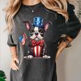 Boston Terrier Puppy Dog Holds His American Flag 4th Of July Women's Comfort Colors T-Shirt Pepper