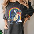 Boston Terrier Riding Dinosaur T-Rex Boys Kids Rainbow Women's Comfort Colors T-Shirt Pepper