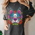 Boston Terrier Sugar Skull Dog Day Of The Dead Women's Comfort Colors T-Shirt Pepper