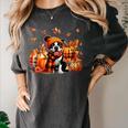 Boston Terrier Thanksgiving Leopard Pumpkins Fall Leaves Women's Comfort Colors T-Shirt Pepper