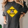 Caution Sign Boston Terrier Dog Bostie Puppy Women's Comfort Colors T-Shirt Pepper