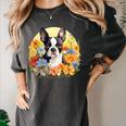 Cute Boston Terrier Spring Flower Garden Colorful Puppy Dog Women's Comfort Colors T-Shirt Pepper