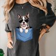 Cute Pocket Boston Terrier Lover Dog Mom Women's Comfort Colors T-Shirt Pepper