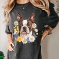 Floral Boston Terrier Women's Comfort Colors T-Shirt Pepper