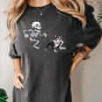 Skeleton Chasing Dog Boston Terrier Halloween Pet Lover Women's Comfort Colors T-Shirt Pepper