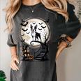 Spooky Halloween Moon Boston Terrier Boston Bull Bostie Women's Comfort Colors T-Shirt Pepper