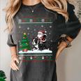 Ugly Christmas Tree Lights Xmas Santa Riding Boston Terrier Women's Comfort Colors T-Shirt Pepper