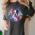 Watercolor Floral Boston Terrier Mama Dog Lover Mother's Day Women's Comfort Colors T-Shirt Pepper