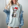 Boston Terrier Christmas Santa Hat Tree Lights Pajama Women's Comfort Colors T-Shirt Bay