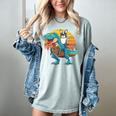 Boston Terrier Dog Riding Dinosaur T Rex Boys Women's Comfort Colors T-Shirt Bay
