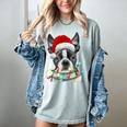 Boston Terrier Dog Santa Christmas Tree Lights Xmas Women's Comfort Colors T-Shirt Bay