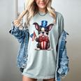 Boston Terrier Puppy Dog Holds His American Flag 4th Of July Women's Comfort Colors T-Shirt Bay