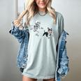 Skeleton Chasing Dog Boston Terrier Halloween Pet Lover Women's Comfort Colors T-Shirt Bay