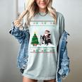 Ugly Christmas Tree Lights Xmas Santa Riding Boston Terrier Women's Comfort Colors T-Shirt Bay