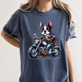 Biker Boston Terrier Dog Riding Motorbike Women's Comfort Colors T-Shirt Denim