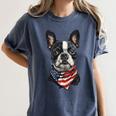 Boston Terrier American Flag Women's Comfort Colors T-Shirt Denim