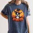 Boston Terrier Bostie Dog Breed Pet Halloween Pumpkins Women's Comfort Colors T-Shirt Denim