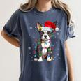 Boston Terrier Christmas Santa Hat Tree Lights Pajama Women's Comfort Colors T-Shirt Denim