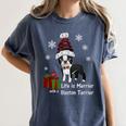 Boston Terrier Christmas T Shirt-Life Is Merrier Premium Tri-Blend Women's Comfort Colors T-Shirt Denim