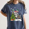 Boston Terrier Christmas Tree Lights Santa Hat Women's Comfort Colors T-Shirt Denim