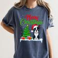 Boston Terrier Christmas Tree Lights Xmas Dog Lover Women's Comfort Colors T-Shirt Denim