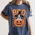 Boston Terrier Costume On Pumpkin Halloween Boston Terrier Women's Comfort Colors T-Shirt Denim