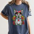 Boston Terrier Dia De Los Muertos Day Of The Dead Dog Skull For Men Women Kids Women's Comfort Colors T-Shirt Denim