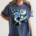 Boston Terrier Dog Art Van Gogh Starry Night Boston Terrier Women's Comfort Colors T-Shirt Denim