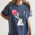 Boston Terrier Dog Blowing Chewing Bubble Gum Pink Women's Comfort Colors T-Shirt Denim