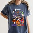 Boston Terrier Dog Christmas Happy Hallothankmas Halloween For Men Women Kids Women's Comfort Colors T-Shirt Denim