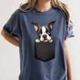 Boston Terrier Dog Puppy Dog In Pocket Cute Pet Lover Women's Comfort Colors T-Shirt Denim