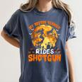 My Boston Terrier Dog Rides Shotgun Witch Halloween Men Women Women's Comfort Colors T-Shirt Denim