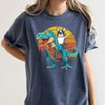Boston Terrier Dog Riding Dinosaur T Rex Boys Women's Comfort Colors T-Shirt Denim