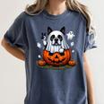 Boston Terrier Ghost Boo Halloween Kids Women's Comfort Colors T-Shirt Denim