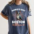 Boston Terrier Groovy World's Best Boston Mom Women's Comfort Colors T-Shirt Denim